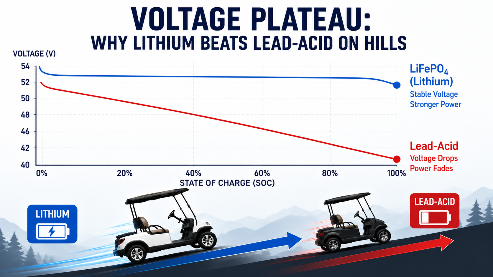 Comparison graph of LiFePO4 stable voltage plateau vs lead-acid voltage sag..png